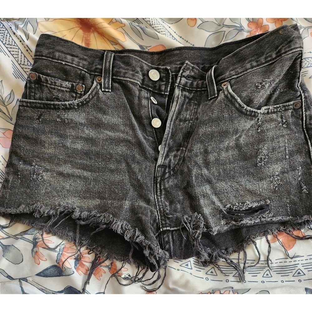 Levi's Women's Black Washed Distressed Jean Shorts